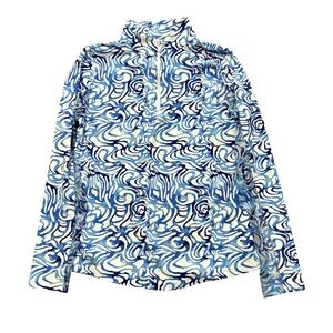 IBKUL Abstract Blue and White Zip-Up Sunshirt Mesh Sleeves size S